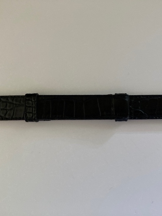 DuJour Black Croco Embossed Skinny Belt/Silver Tone Oval Buckle/M/L/24-39\
